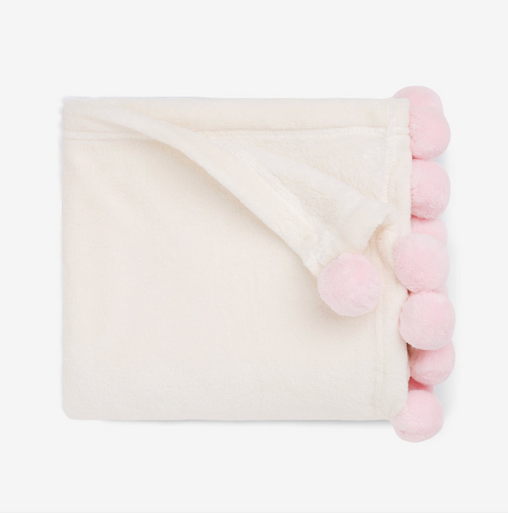 Elegant Baby Pom Pom Fleece Blanket | Pink
