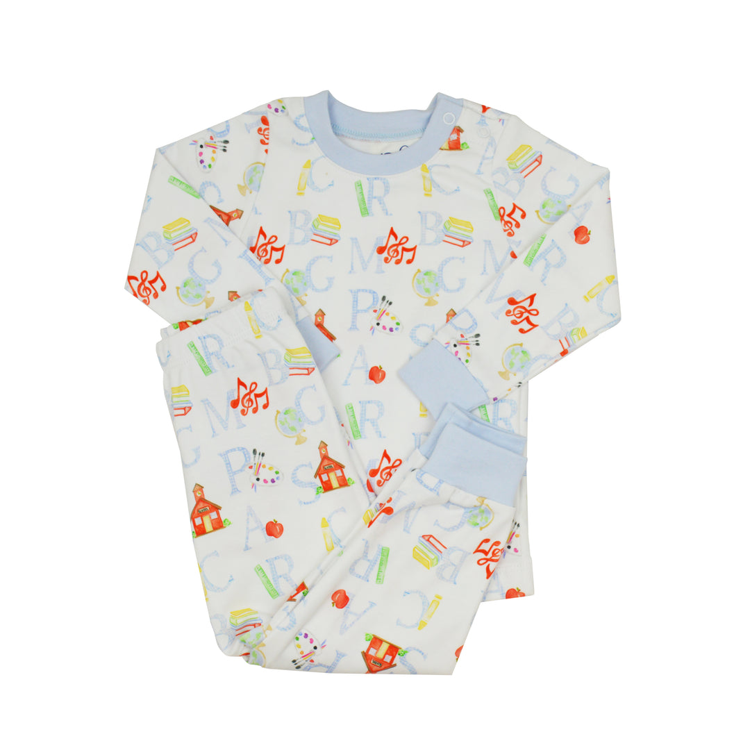 James & Lottie Two Piece Pima Pajamas | Blue ABC