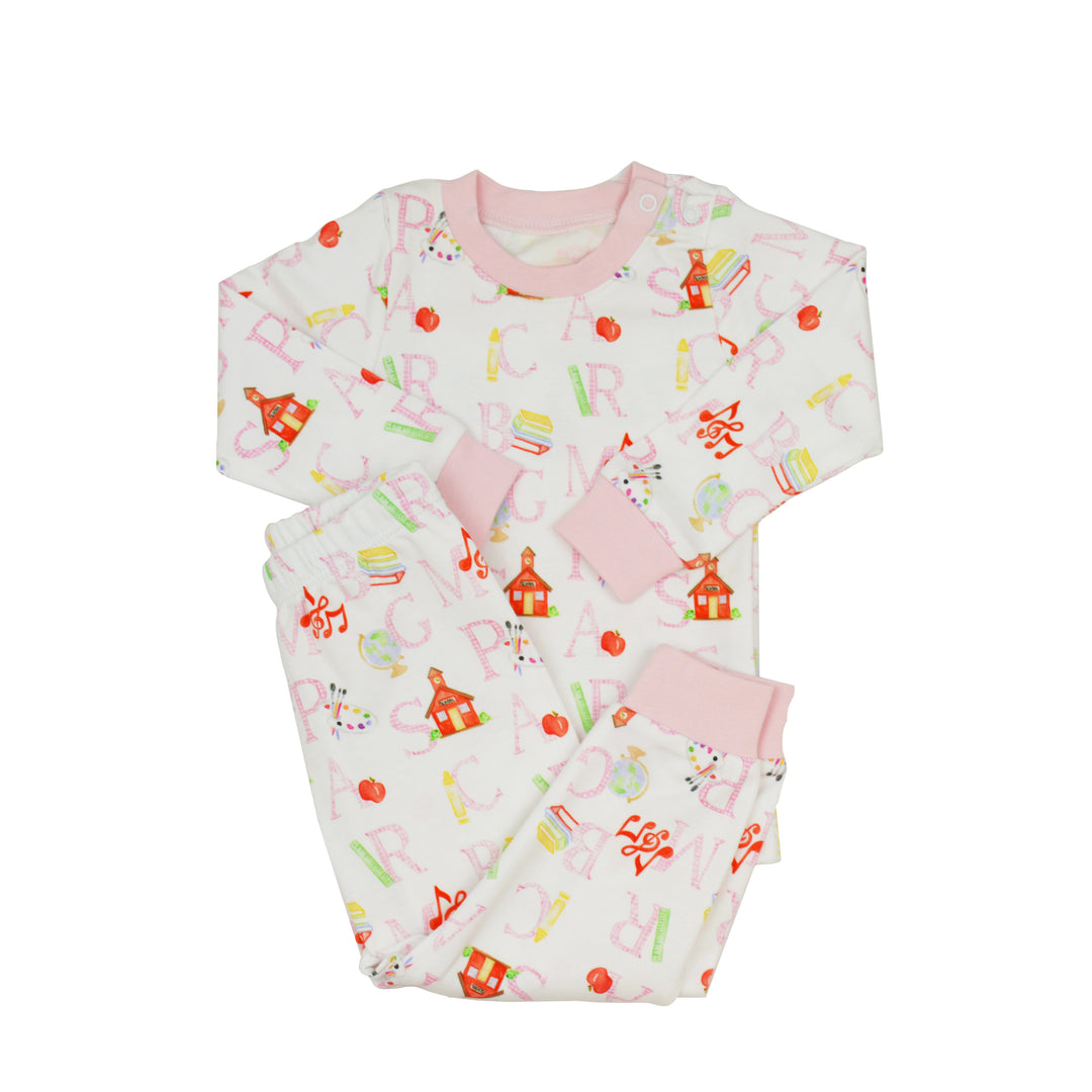 James & Lottie Two Piece Pima Pajamas | Pink ABC