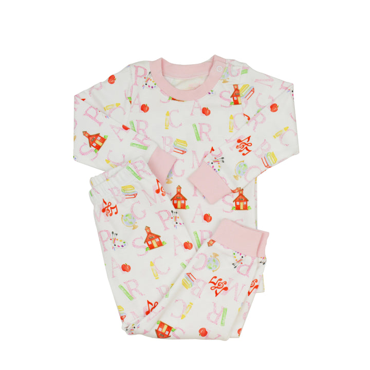 James & Lottie Two Piece Pima Pajamas | Pink ABC