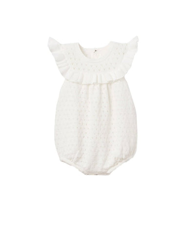 Elegant Baby White Pointelle Sweater Bubble