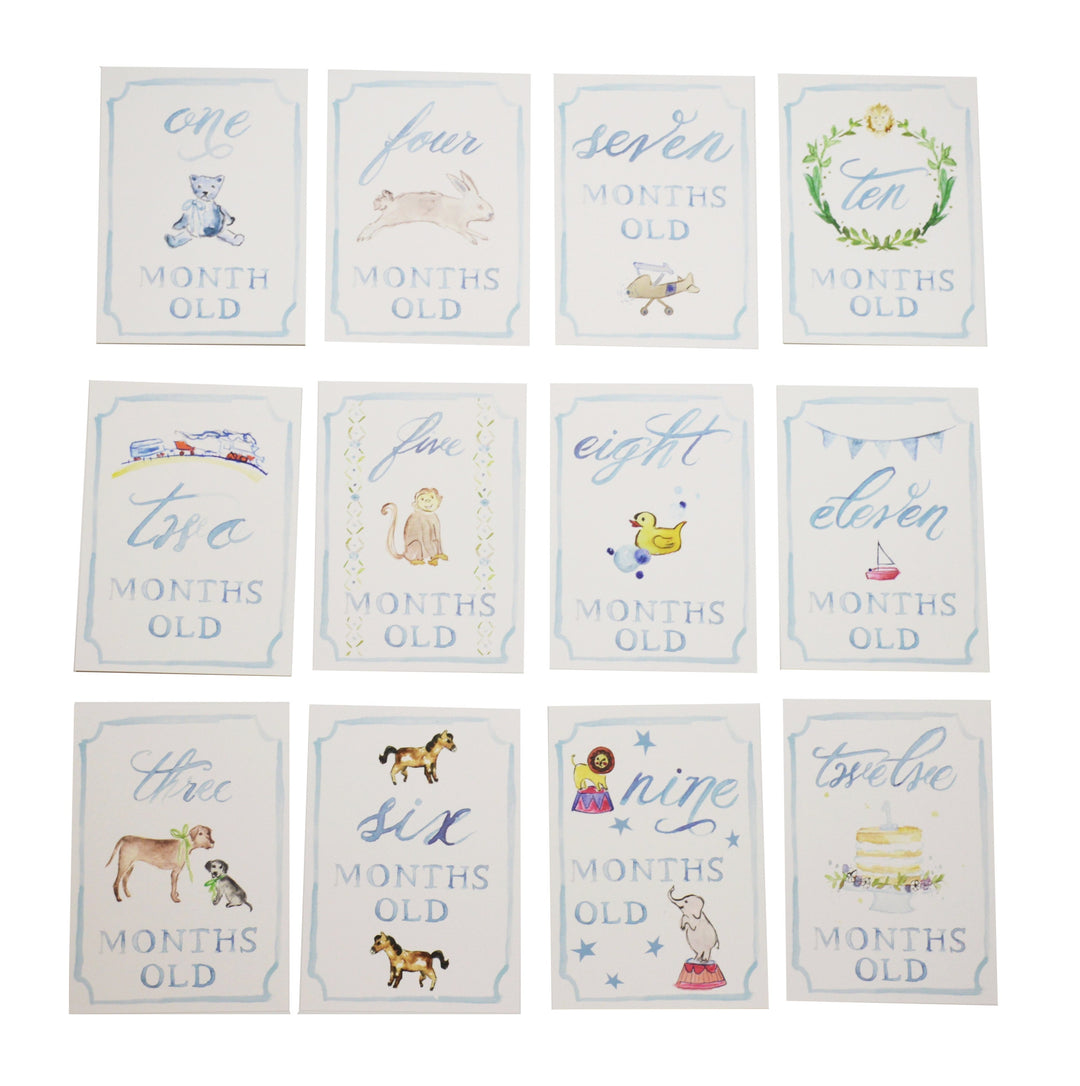 Over the Moon Month-to-Month Milestone Cards | Blue